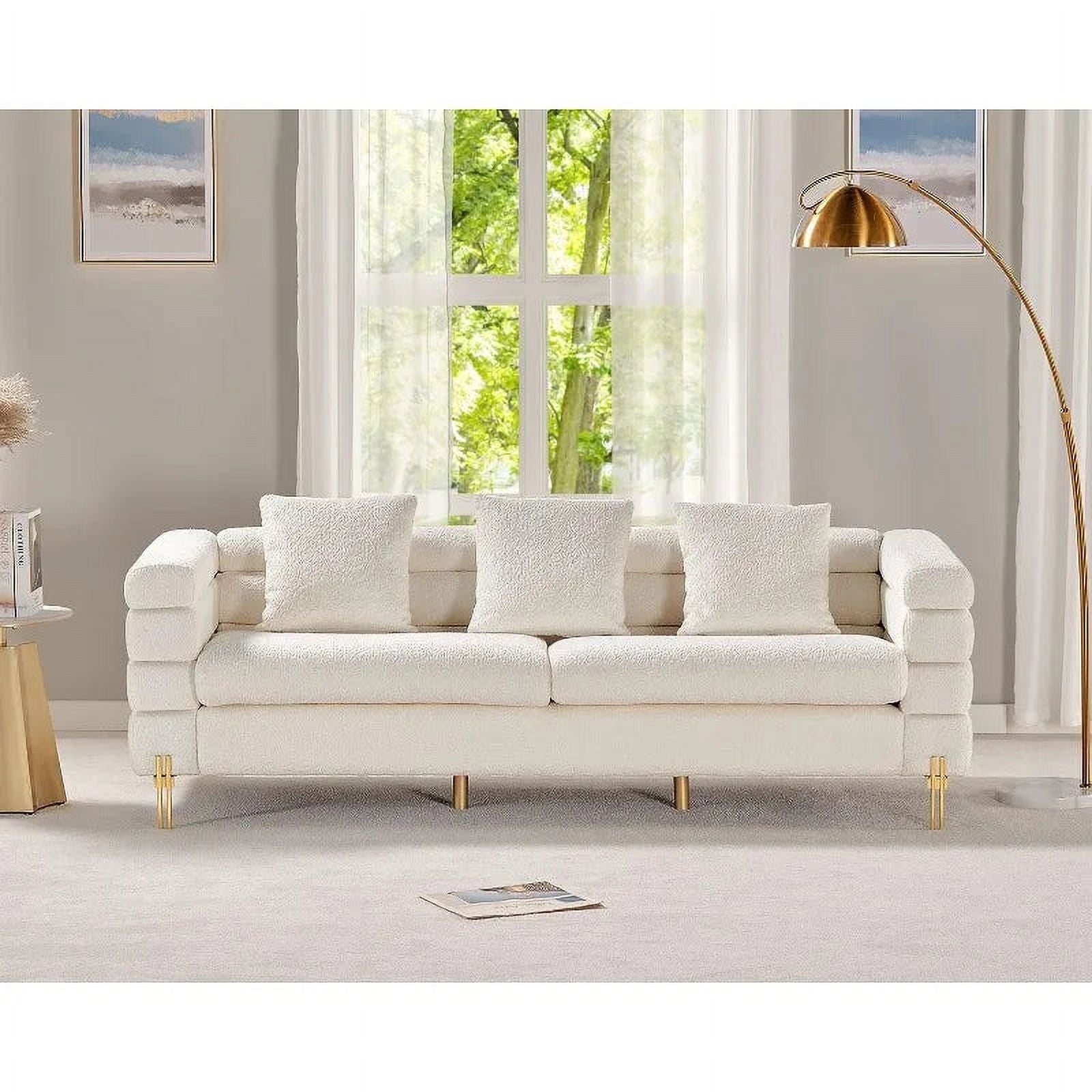 Oversized 85 Inch 3 Seater White Bouclé Sofa W7042
