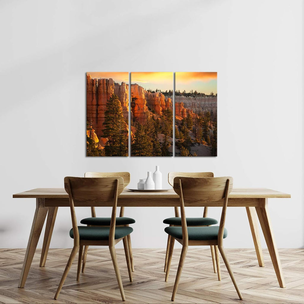 Large 3 Piece Canvas Wall Art Sunset at Grand Canyon National Park Panoramic Landscape Artwork Ready to Hang 16x32x3 W341