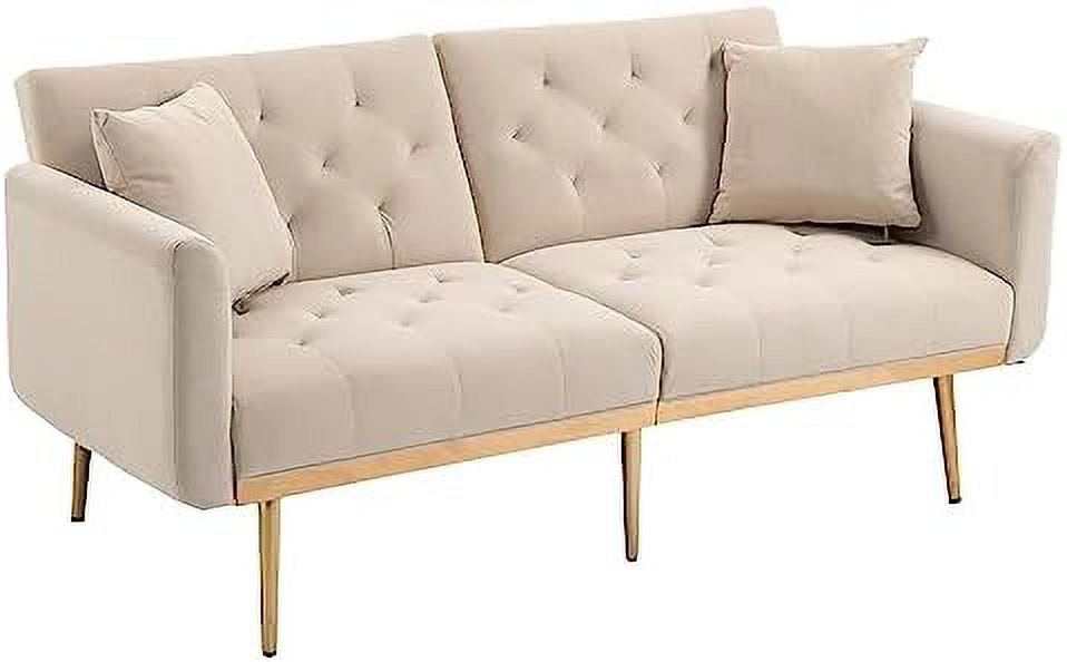 Peach Velvet Loveseat with 7 Gold Metal Legs K737