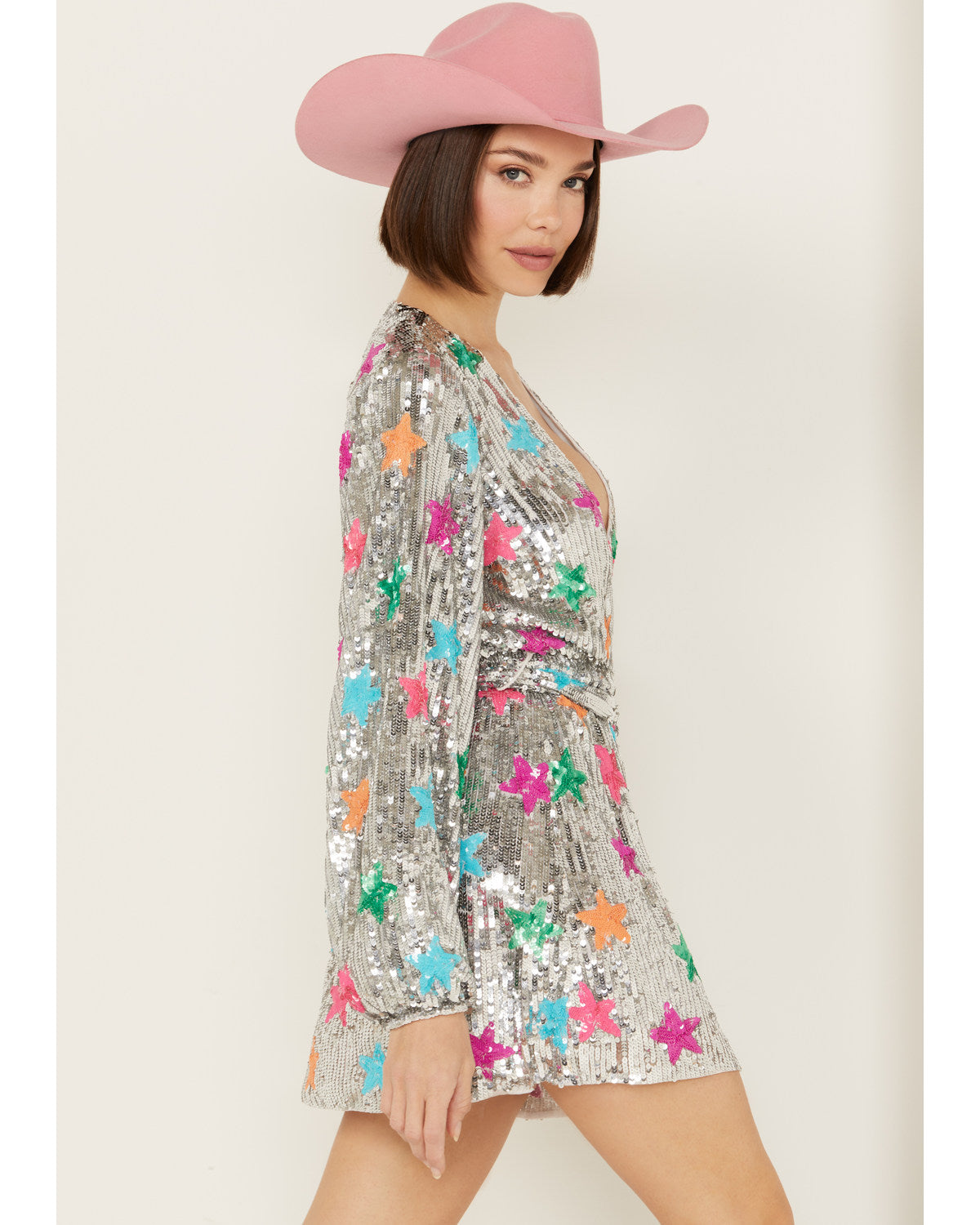 Sequin Long Sleeve Mini Dress Silver Small I282