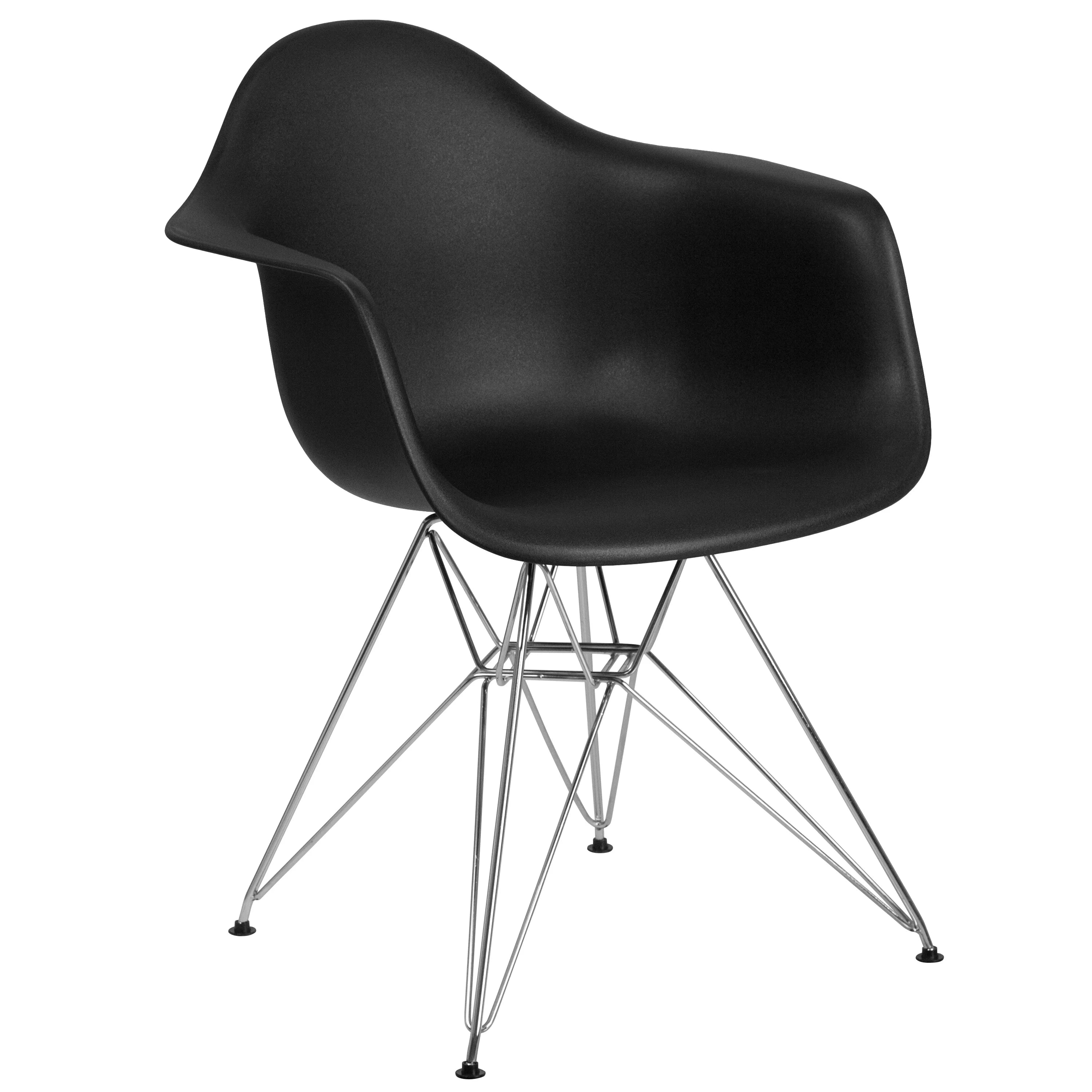 Black Arm Chair with Chrome Legs Set of 2 E7608