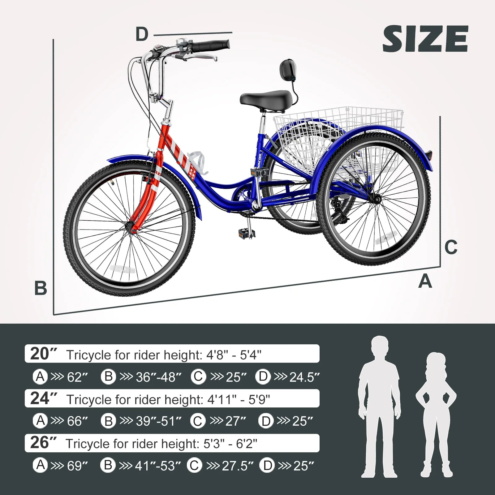 Adult Tricycles 3 Wheel 7 Speed 20 inch with Big Basket I876470
