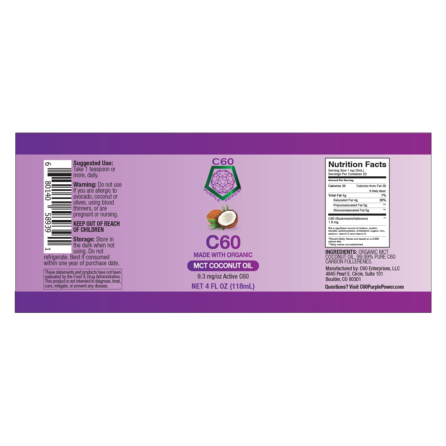 Organic Cold-Pressed Coconut Oil with C60 Y5780