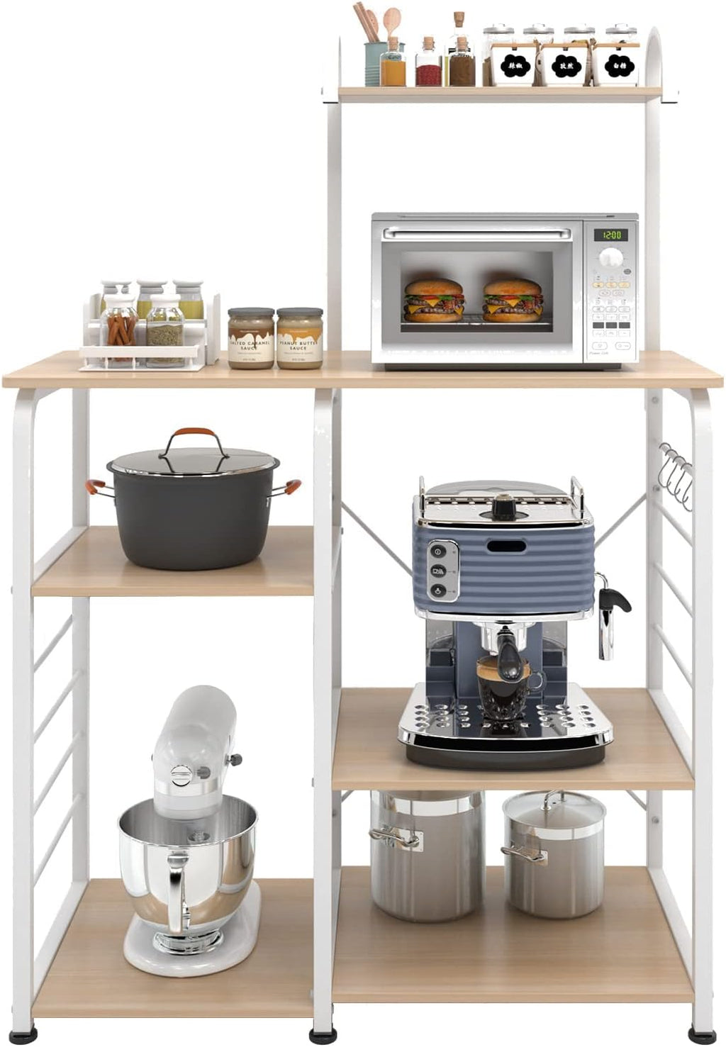 Microwave Cart Stand, 35.4 inches 3-Tier Kitchen Utility Storage Shelf, Maple O9920