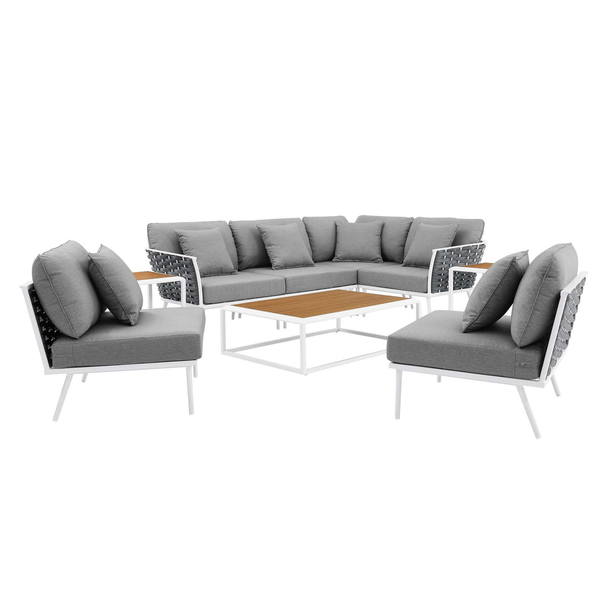 9 Piece White Gray Aluminum Outdoor Sectional Sofa Set H43153