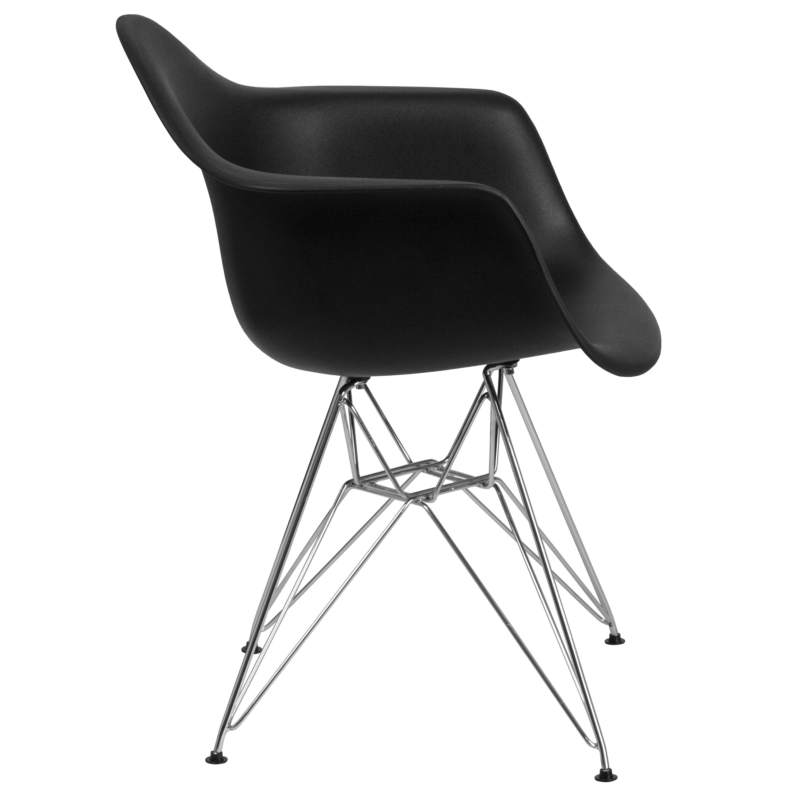 Black Arm Chair with Chrome Legs Set of 2 E7608