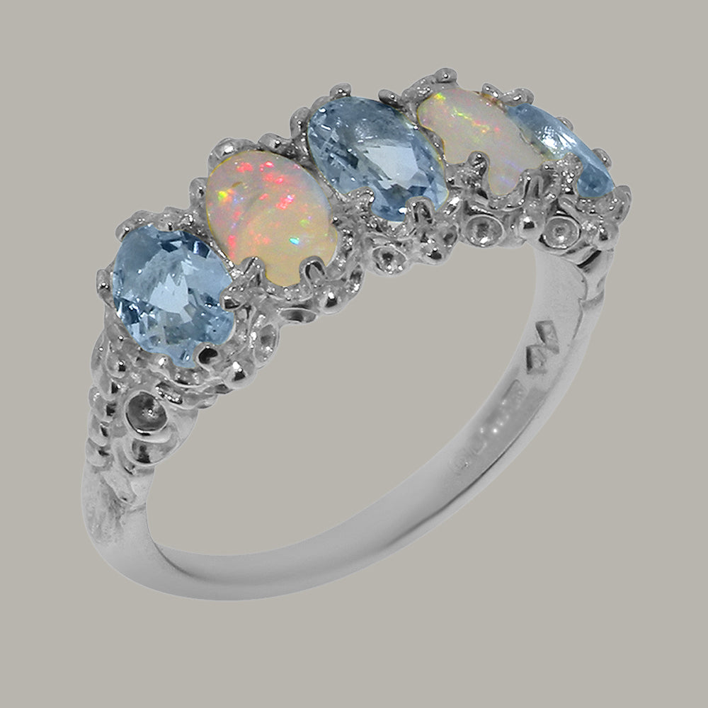 18k White Gold Natural Aquamarine & Opal Eternity Ring N5581