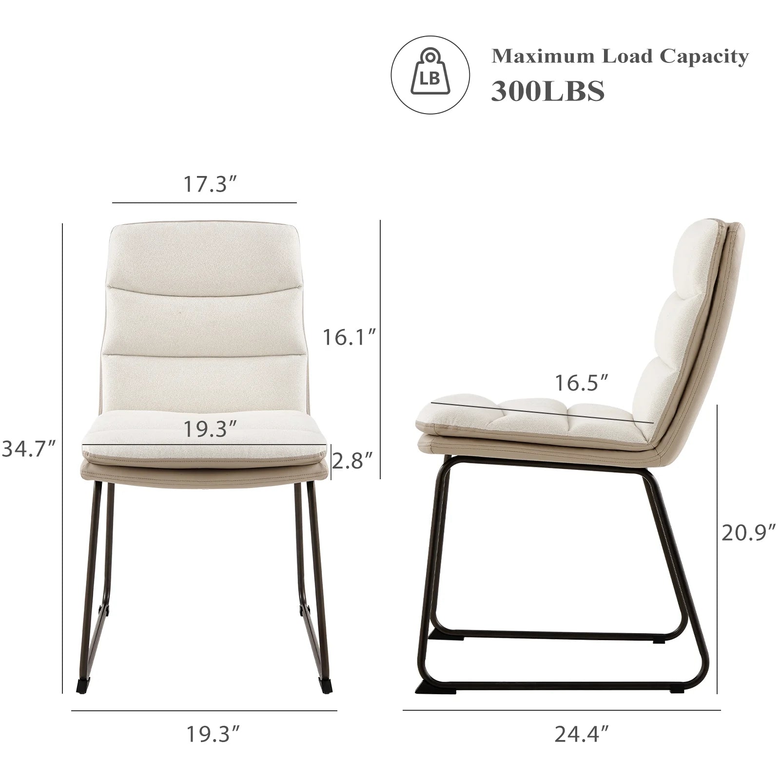 Cream Fabric Upholstered Dining Chairs Set of 2 P585