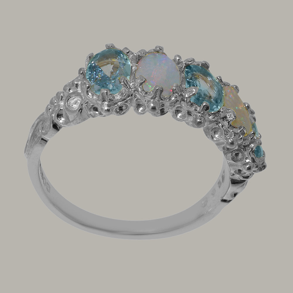 18k White Gold Natural Aquamarine & Opal Eternity Ring N5581