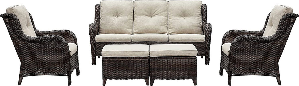 5 PC Brown/Beige Rattan Wicker Sectional Sofa Set Q204