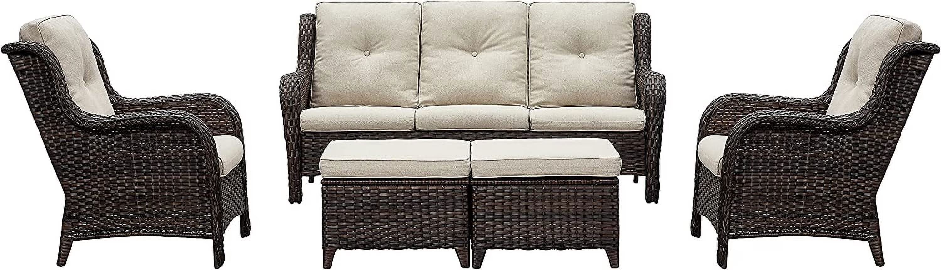 5 PC Brown/Beige Rattan Wicker Sectional Sofa Set Q204
