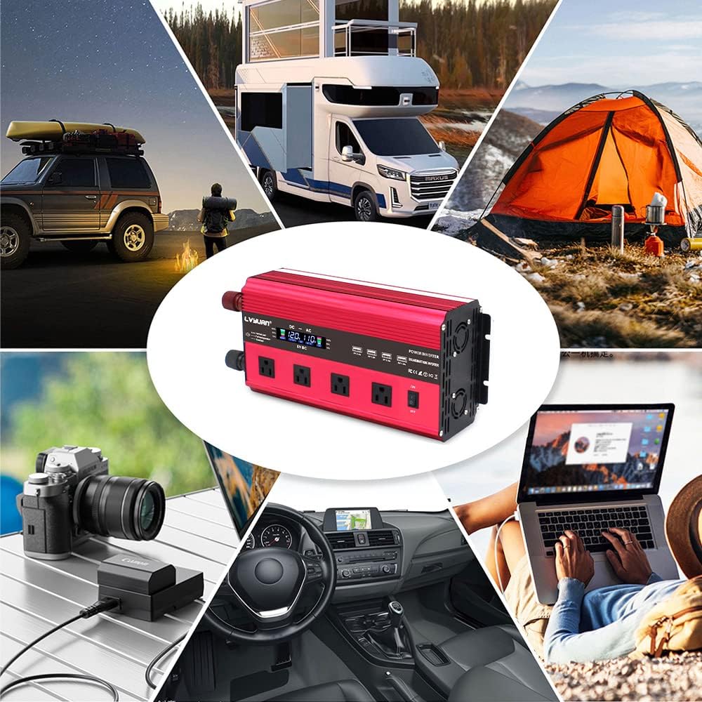 2500W Power Inverter 12V to 110V DC to AC with LCD Display, Remote Controller, 4 x AC Outlets, 4 x 3.1A USB G914