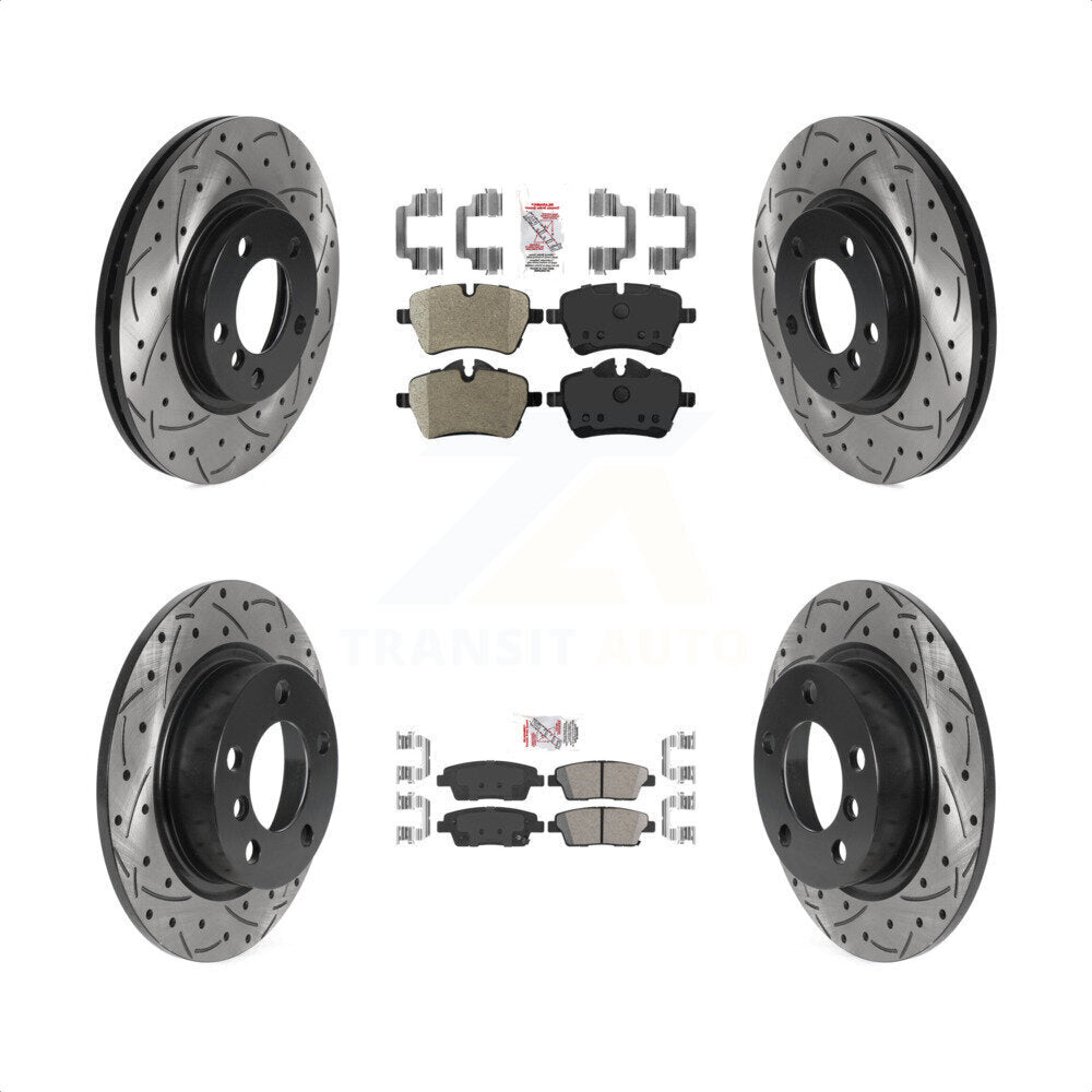 Front Semi-Metallic Rear Ceramic Pads And Coated Drilled Slotted Disc Brake Rotors Kit V623