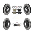Front Semi-Metallic Rear Ceramic Pads And Coated Drilled Slotted Disc Brake Rotors Kit V623