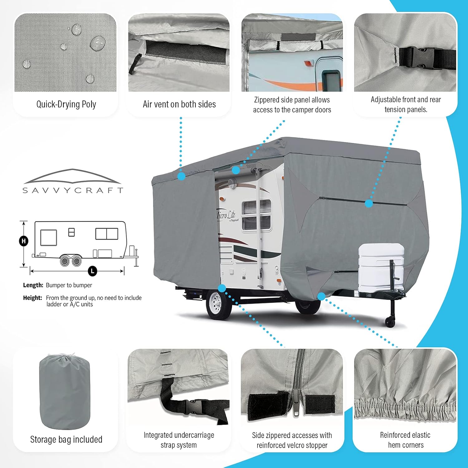 18'-20'L Travel Trailer RV Cover with Access Panels Y302143