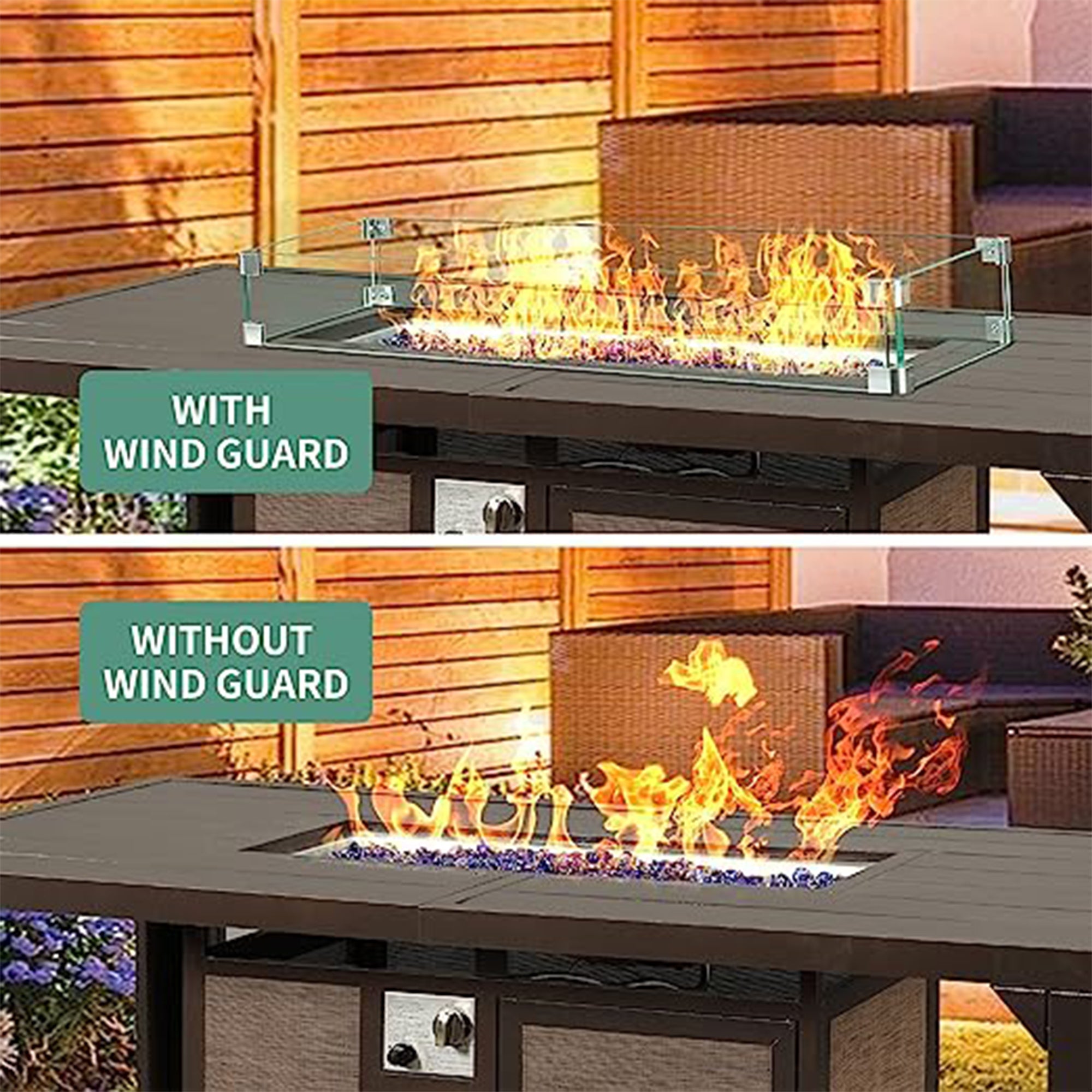 Rectangular Tempered Glass Fire Pit Wind Guard with Aluminum Corner Bracket W388285