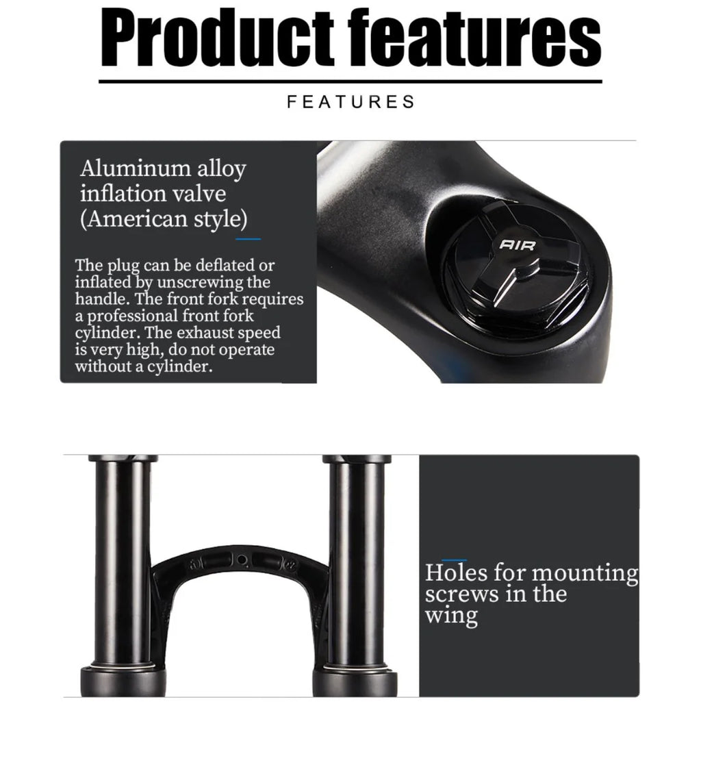 Mountain Bike Air Suspension Front Fork 27.5/29 Inches Conical Tube 100/120MM N540