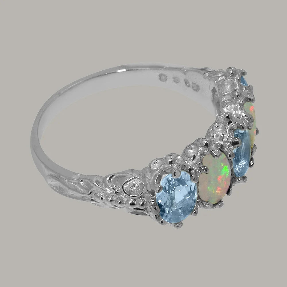 18k White Gold Natural Aquamarine & Opal Eternity Ring N5581