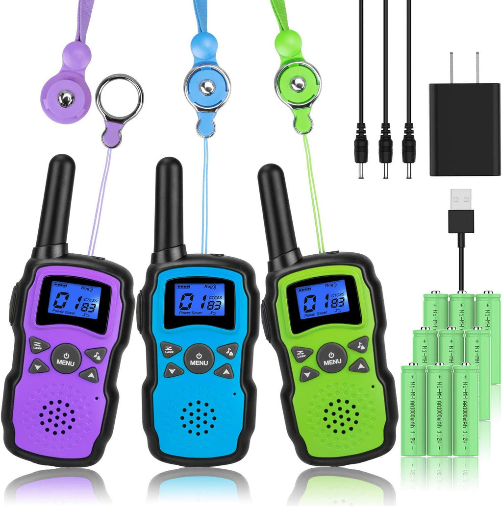 3 Pack Rechargeable Walkie Talkies with USB Charger Battery F2183