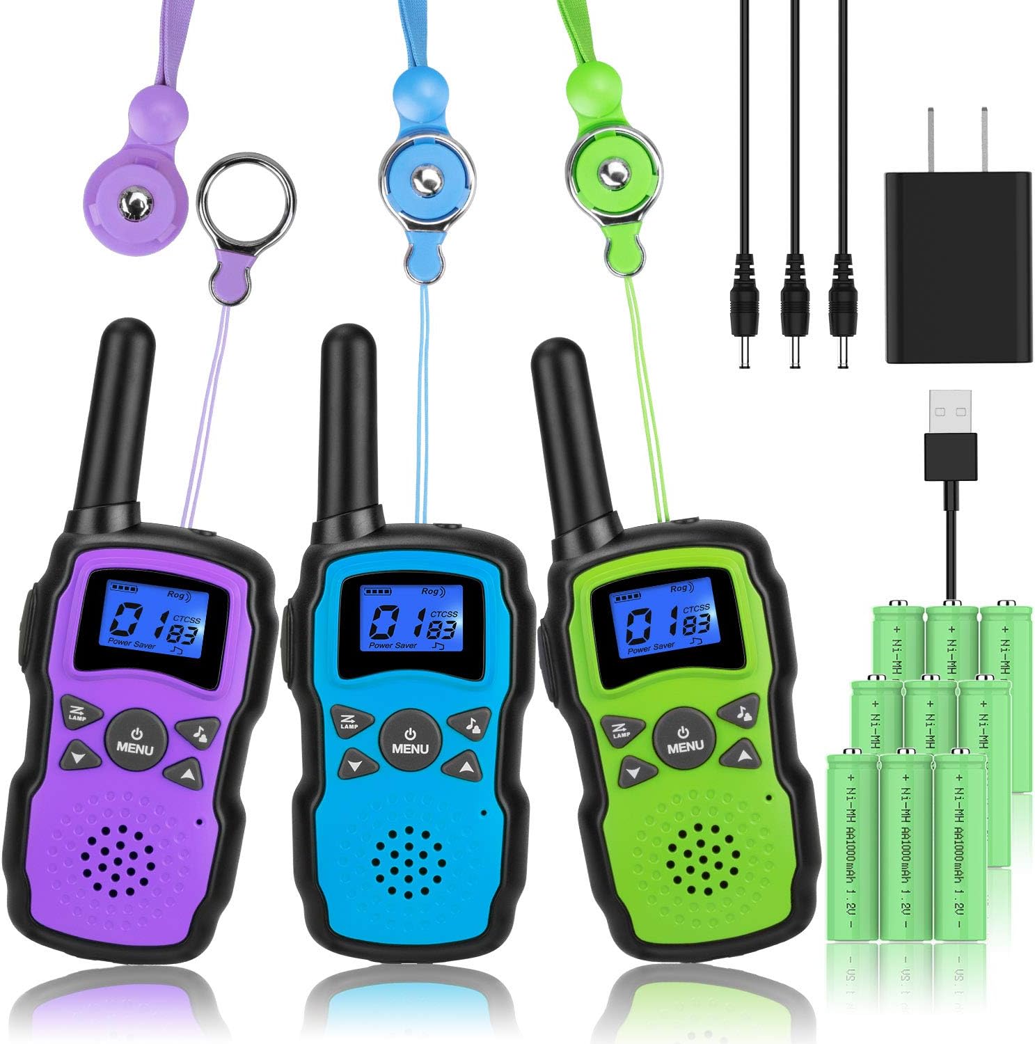 3 Pack Rechargeable Walkie Talkies with USB Charger Battery F2183