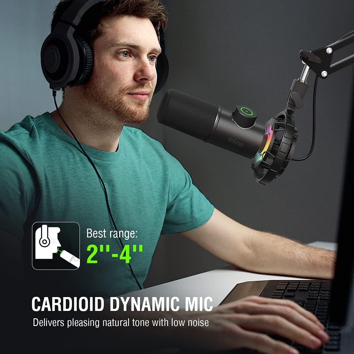 RGB Dynamic USB Gaming Microphone with Tap-to-Mute Button and Headphone Jack J33385
