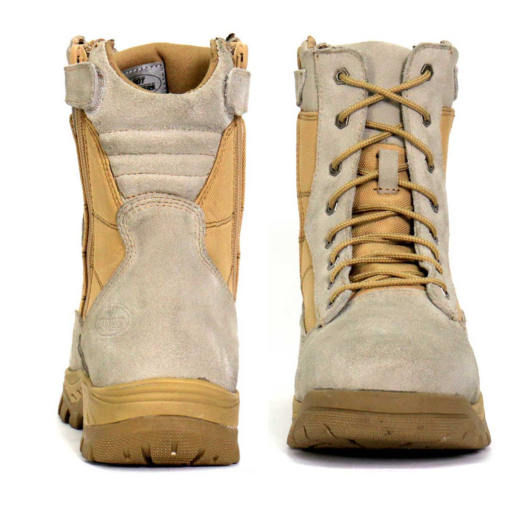 Tan Leather Lace Up Boots with Zippers I46912
