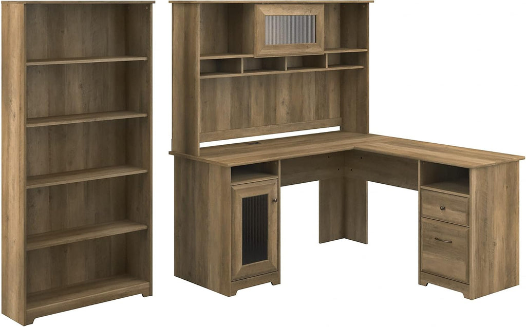 L Shaped Desk with Hutch and 5 Shelf Bookcase N43605
