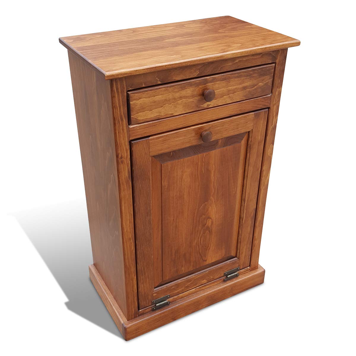 Trash Bin Cabinet with Drawer, Solid Wood, Pewter J656