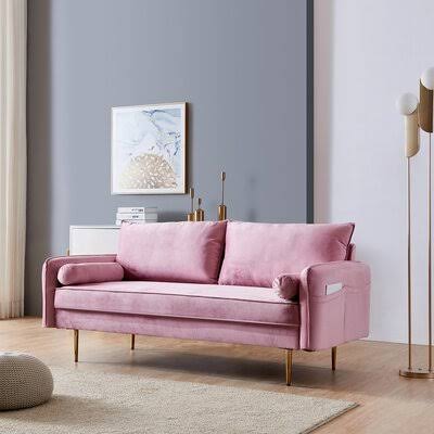 Pink Velvet Fabric Sofa P7756