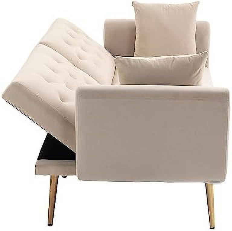 Peach Velvet Loveseat with 7 Gold Metal Legs K737