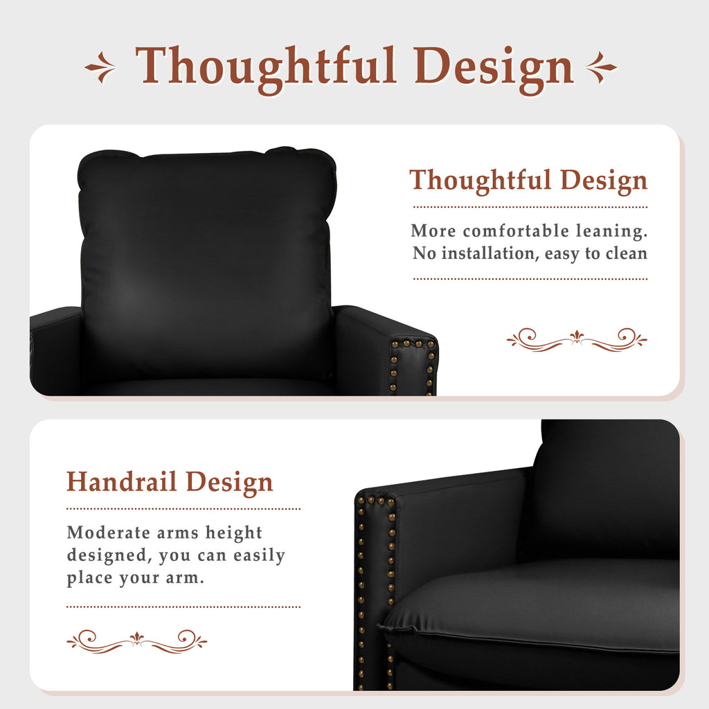 Black Faux Leather Swivel Accent Chair with Cushion U463629