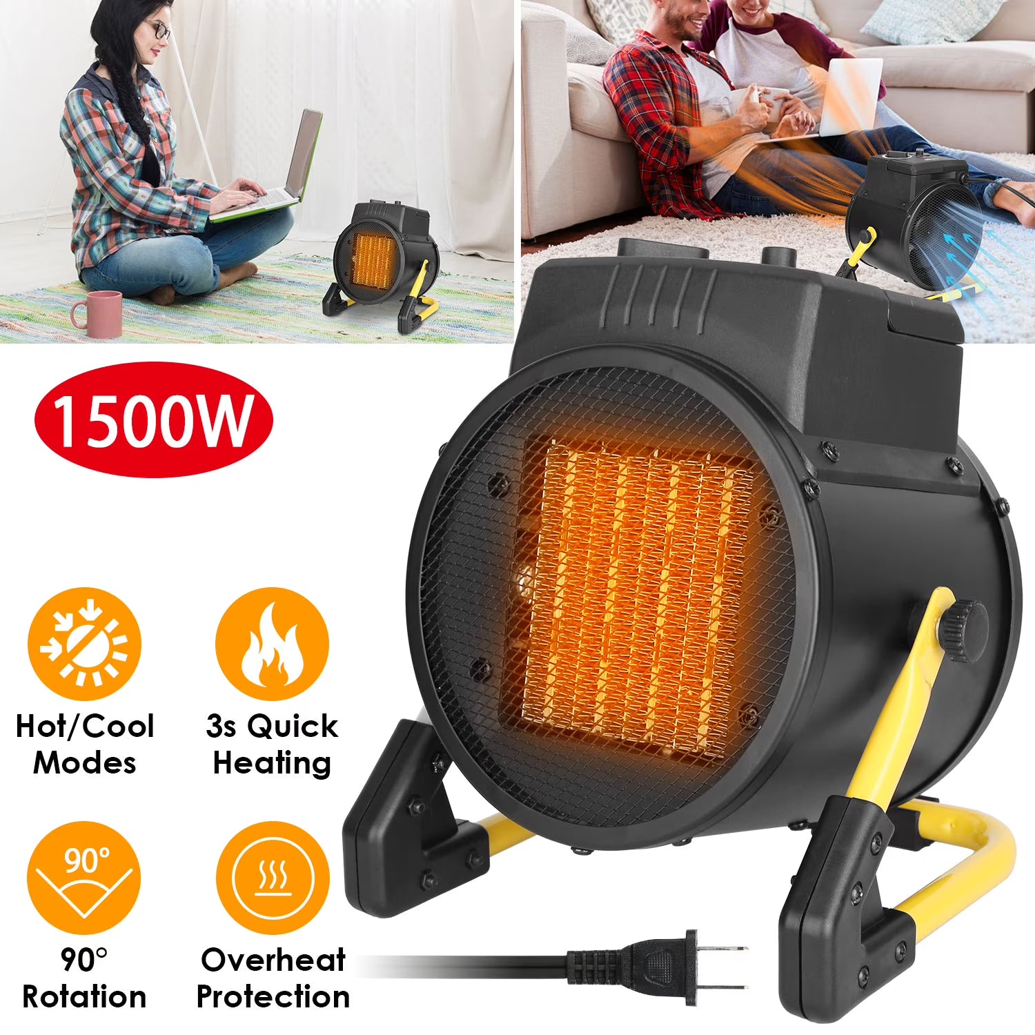 1500W Portable Ceramic Space Heater with Overheat Protection W70028