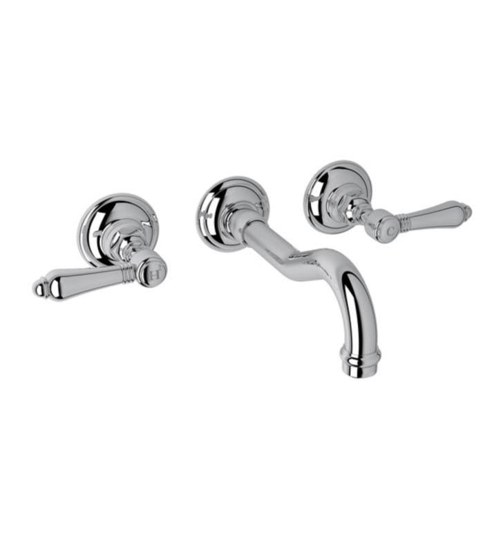 Polished Chrome Wall Mount Widespread Lavatory Faucet with Crystal Cross Handles E8195