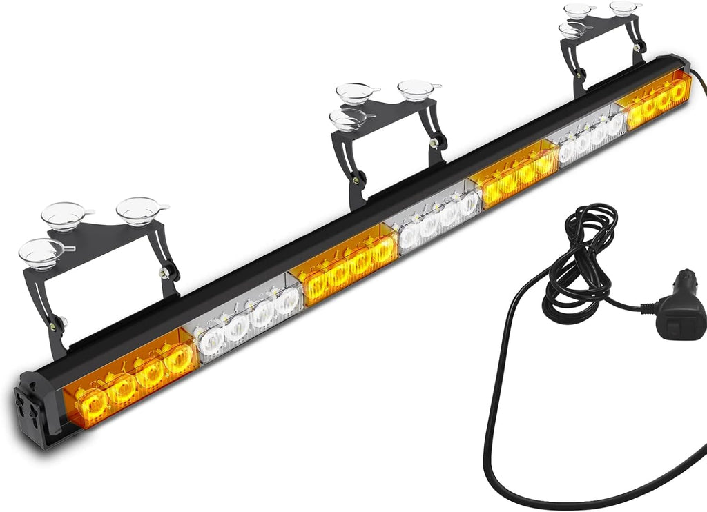 28LED Amber White Hazard Warning Strobe Light Bar Pack of 2 H71894