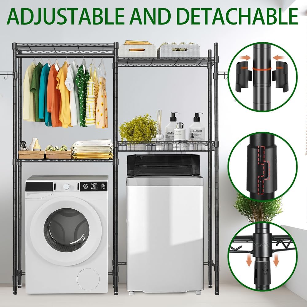 Black 4 Tier Clothes Drying Rack with Adjustable Shelves P405620