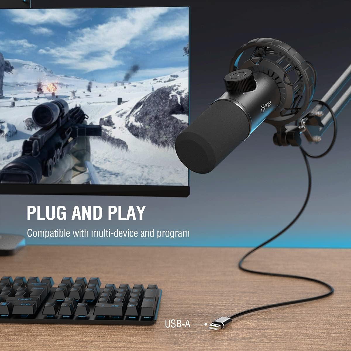 RGB Dynamic USB Gaming Microphone with Tap-to-Mute Button and Headphone Jack J33385