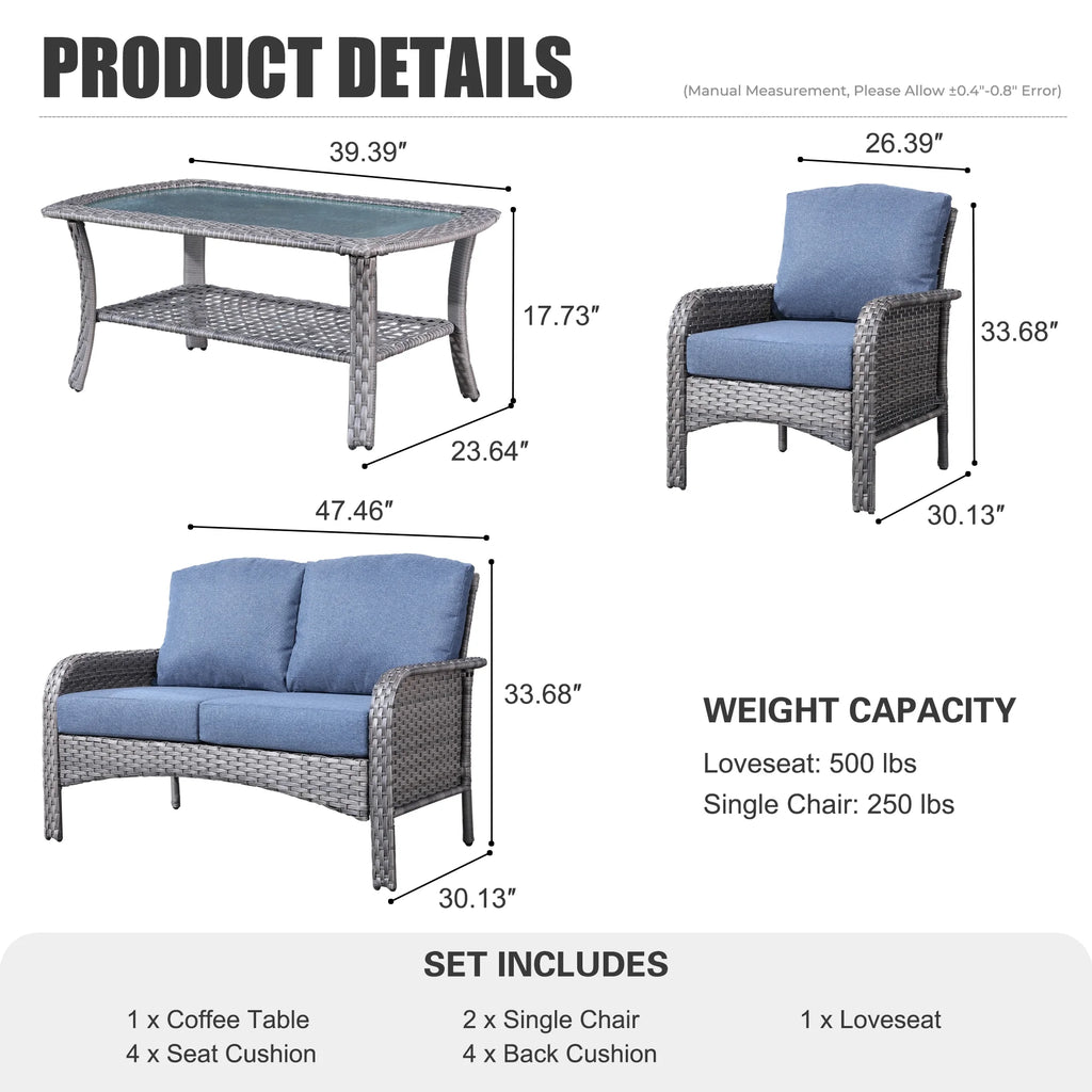 4 Pieces Outdoor Wicker Sectional Couch with Cushions V959