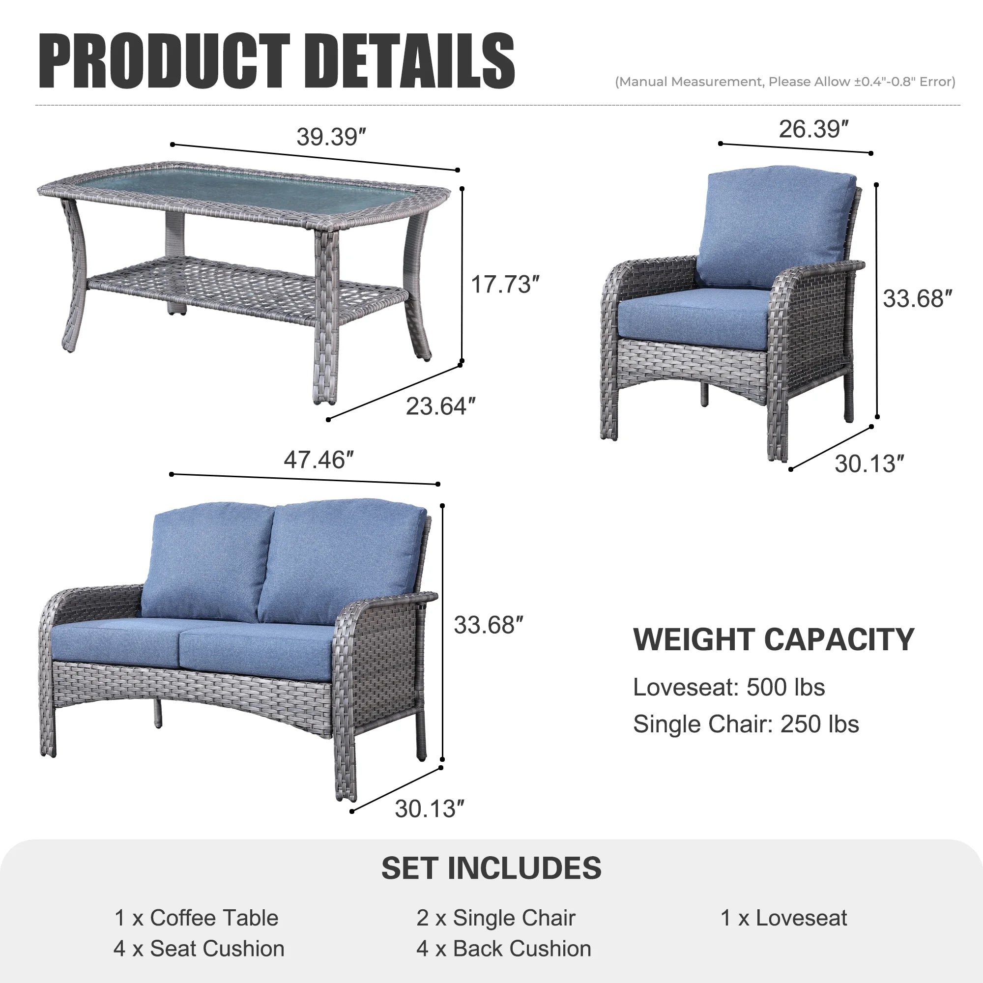 4 Pieces Outdoor Wicker Sectional Couch with Cushions V959
