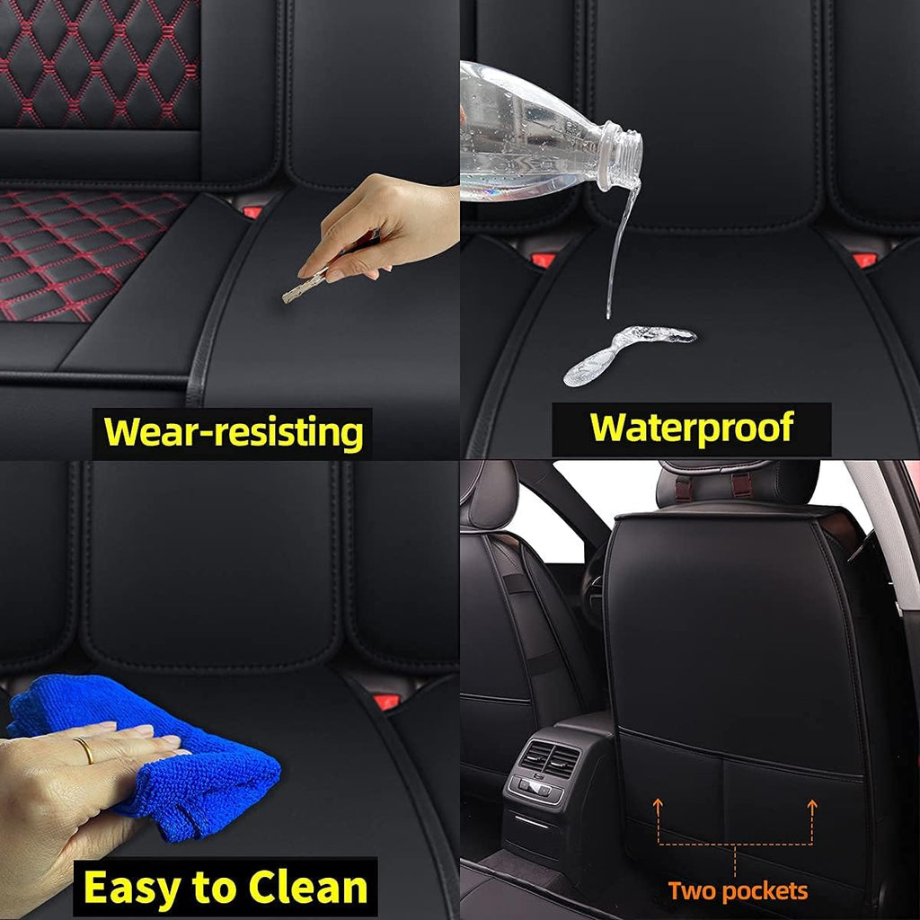 Black Waterproof Leather Car Seat Covers Full Set C756