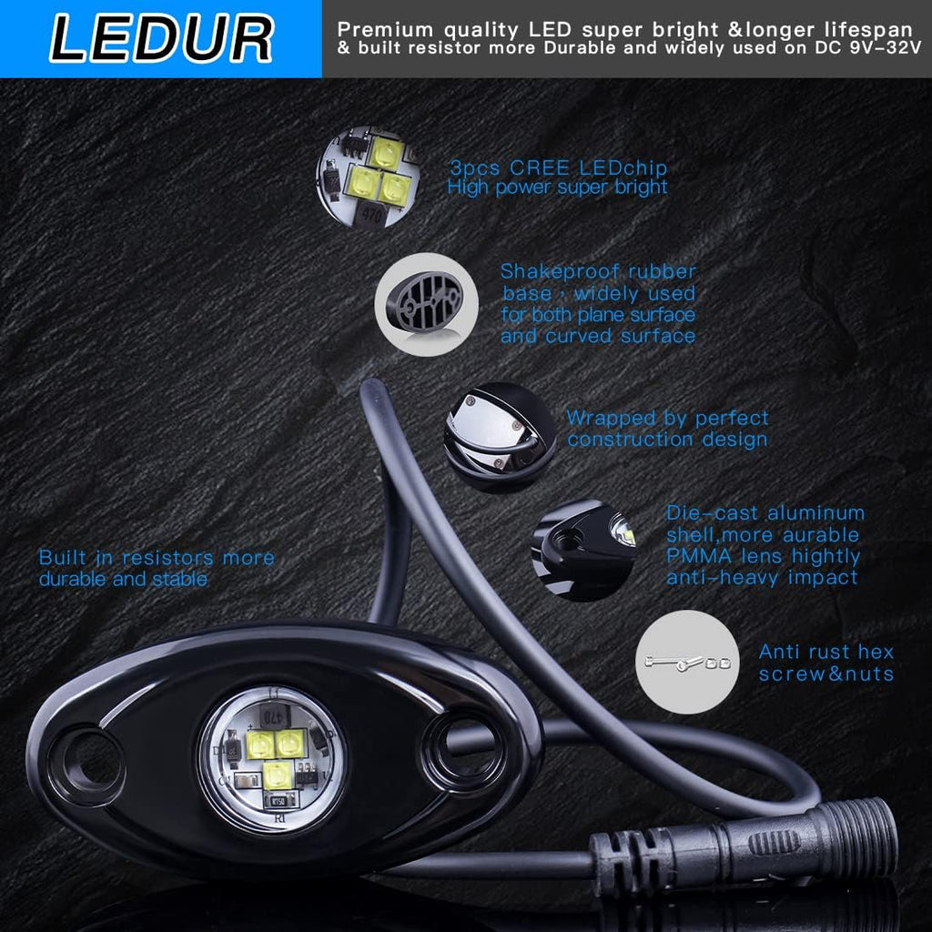 White 12Pods LED Rock Lights Kit with Switch Wire Harness H87187