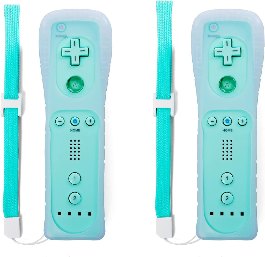 Light Blue Wii Remote Controller 2 Pack with Silicone Case and Wrist Strap L9808