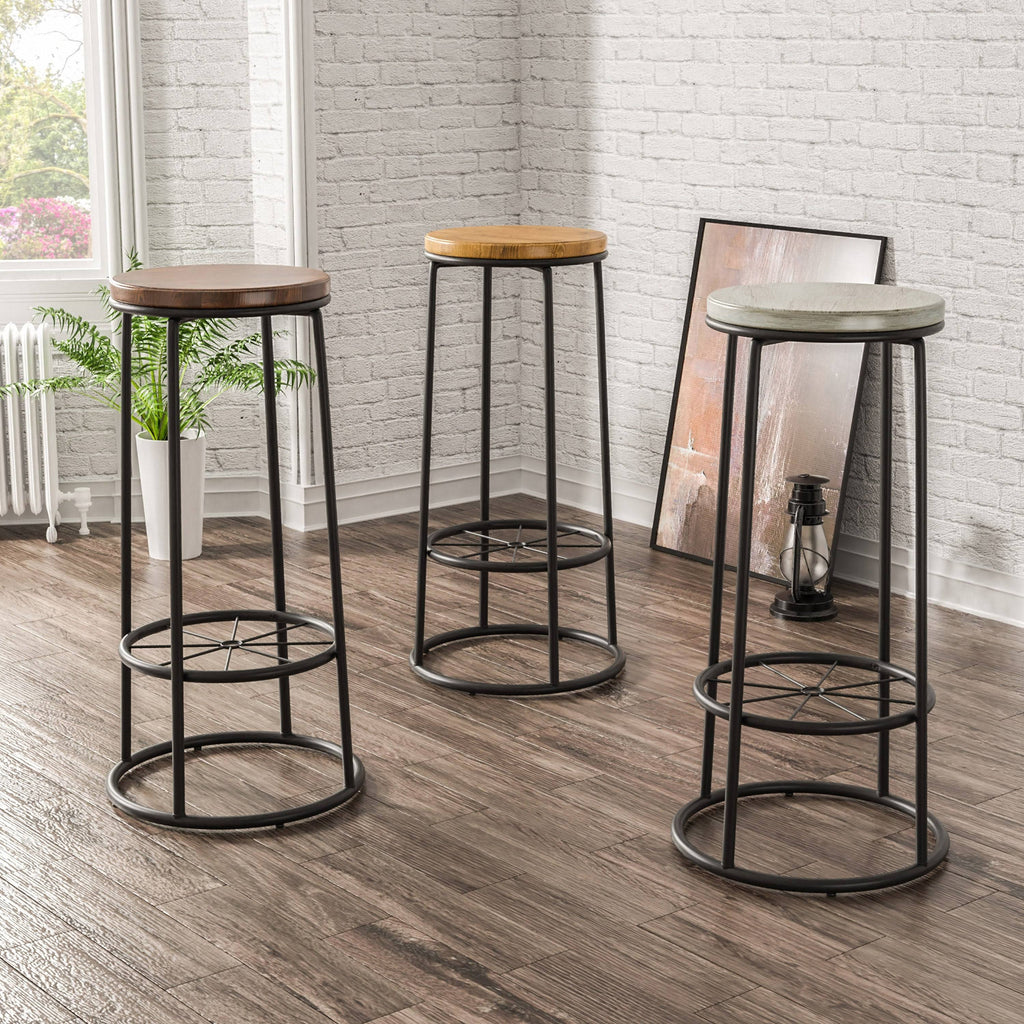 Rustic Metal Barstools Set of 2 Coastal White D562616