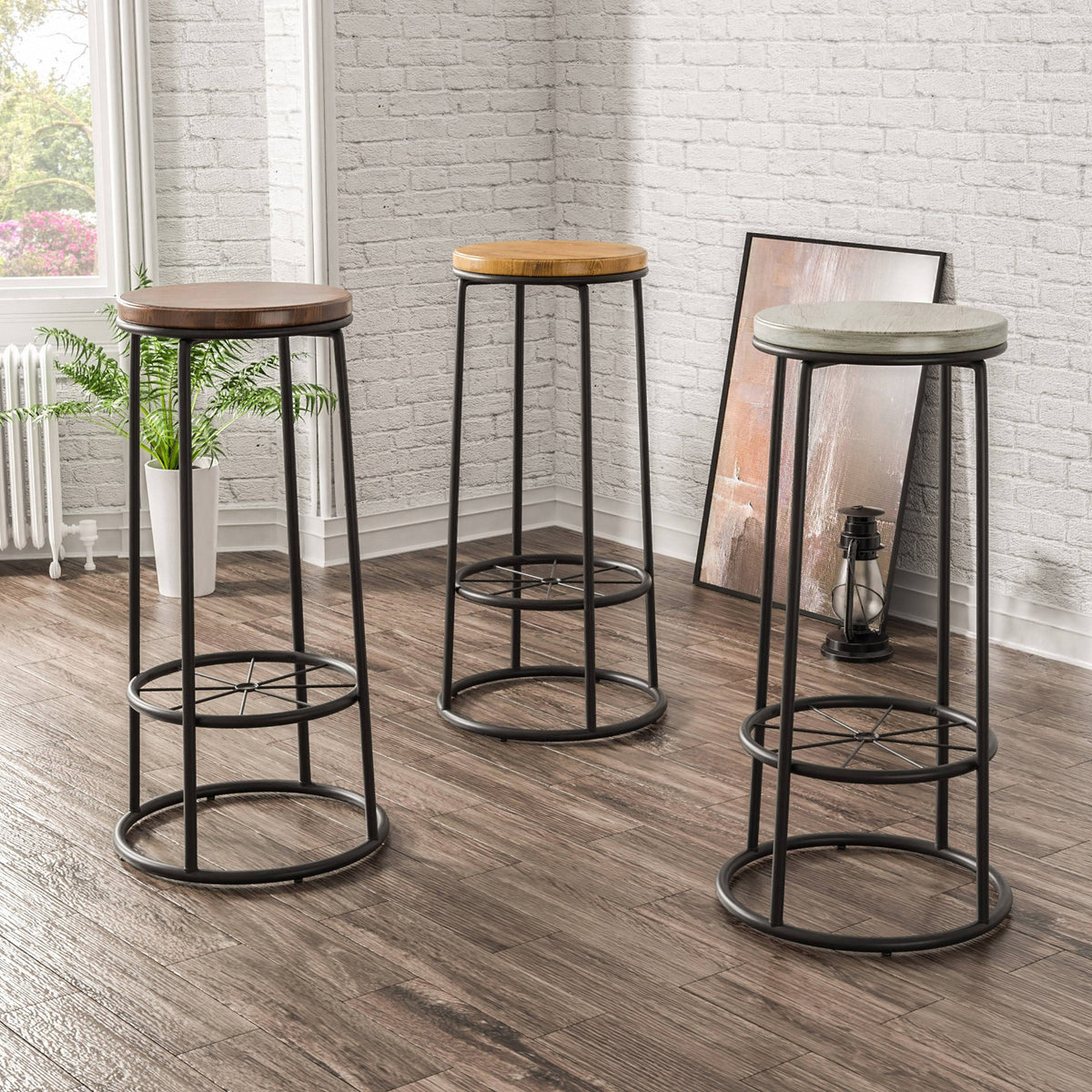Rustic Metal Barstools Set of 2 Coastal White D562616