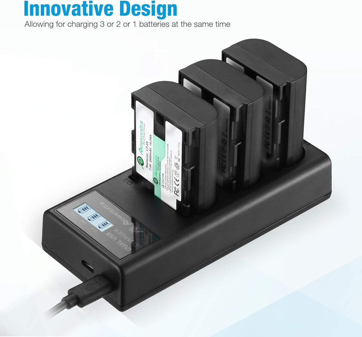 3 Pack Rechargeable Battery and 3 Channel Charger with LCD Display Y8376
