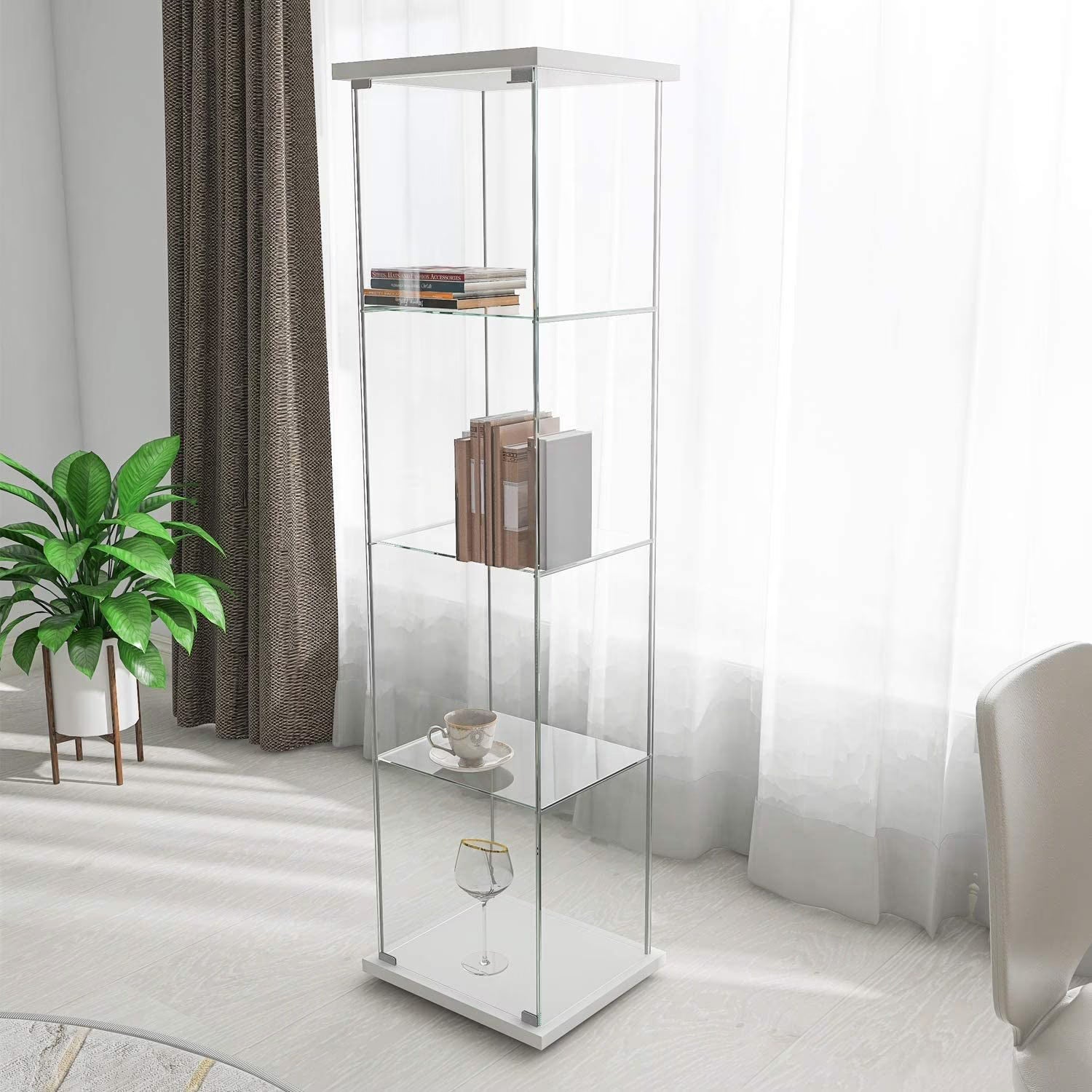 White Glass Display Cabinet with 4 Shelves S452854