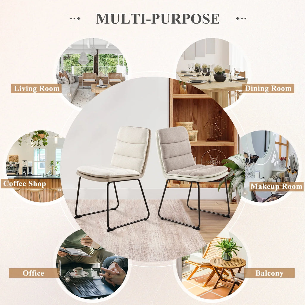 Cream Fabric Upholstered Dining Chairs Set of 2 P585
