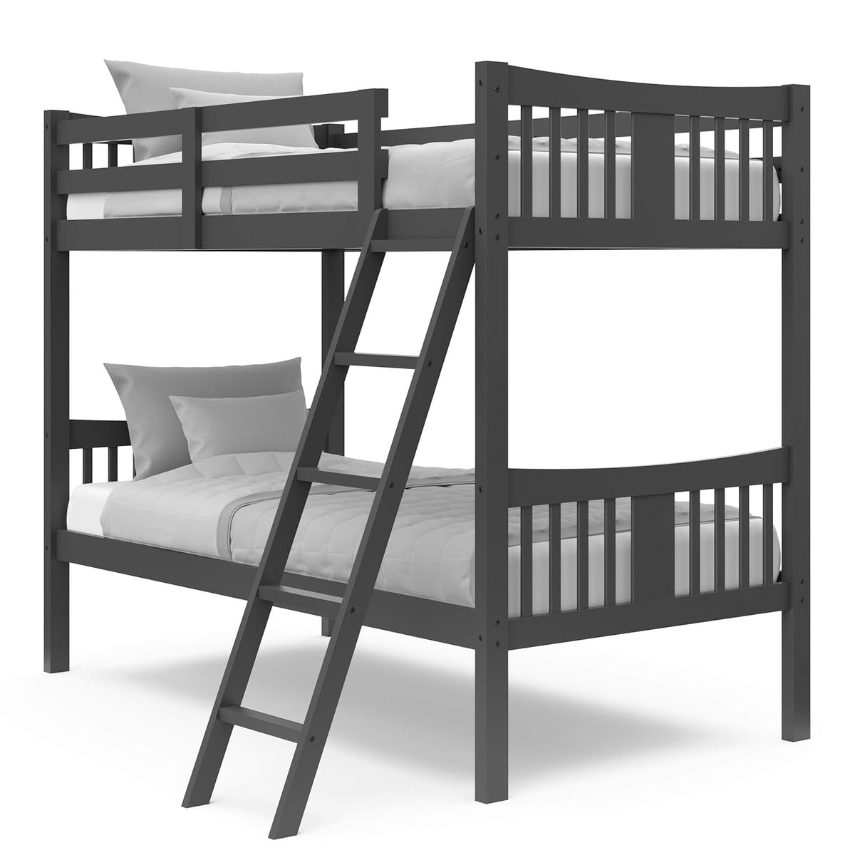 Gray Solid Hardwood Twin Bunk Bed with Ladder and Safety Rail U434