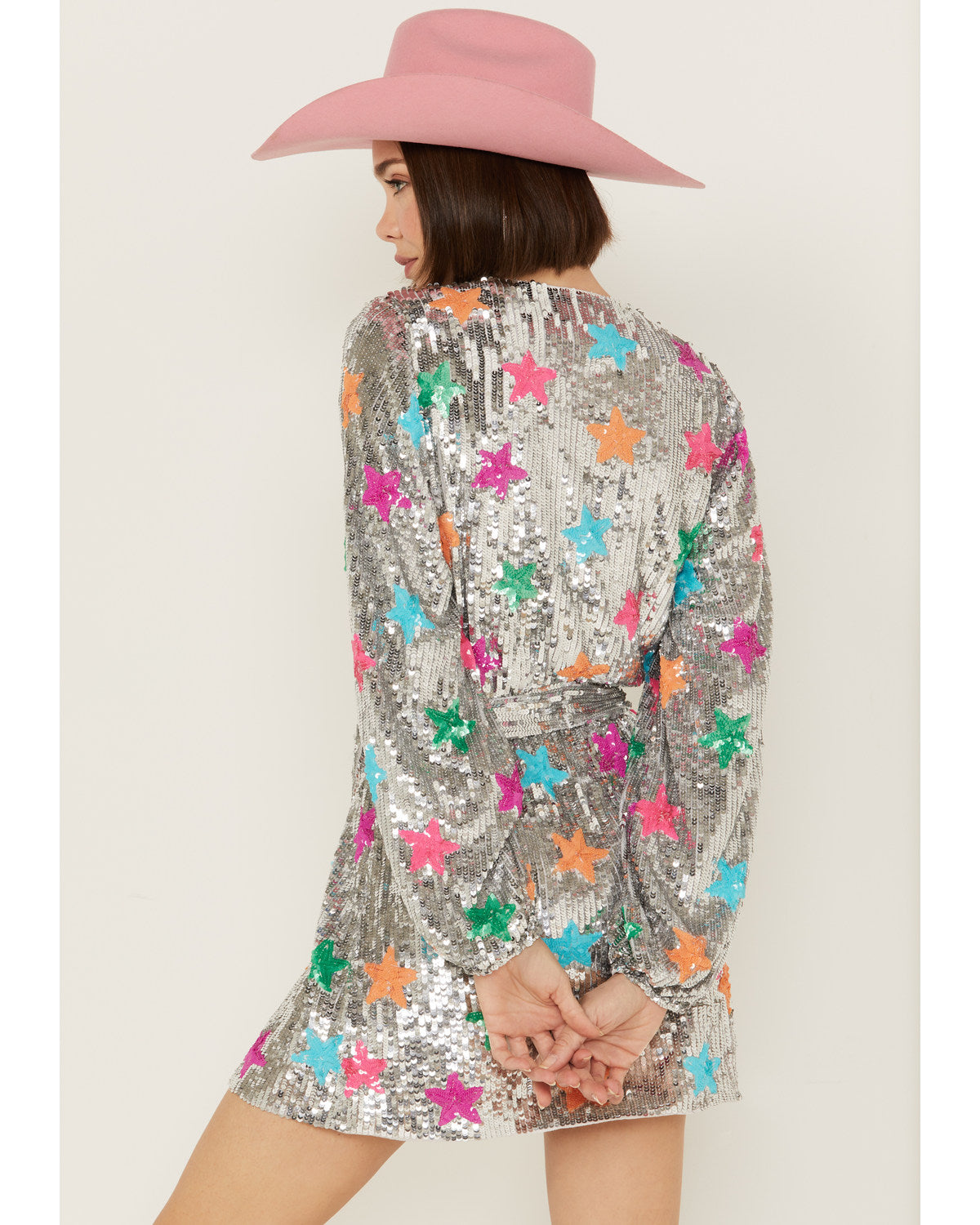 Sequin Long Sleeve Mini Dress Silver Small I282
