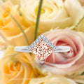 1.50 Carat Princess Cut Morganite And Diamond Moissanite Engagement Ring in 10k Solid White Gold Q809342
