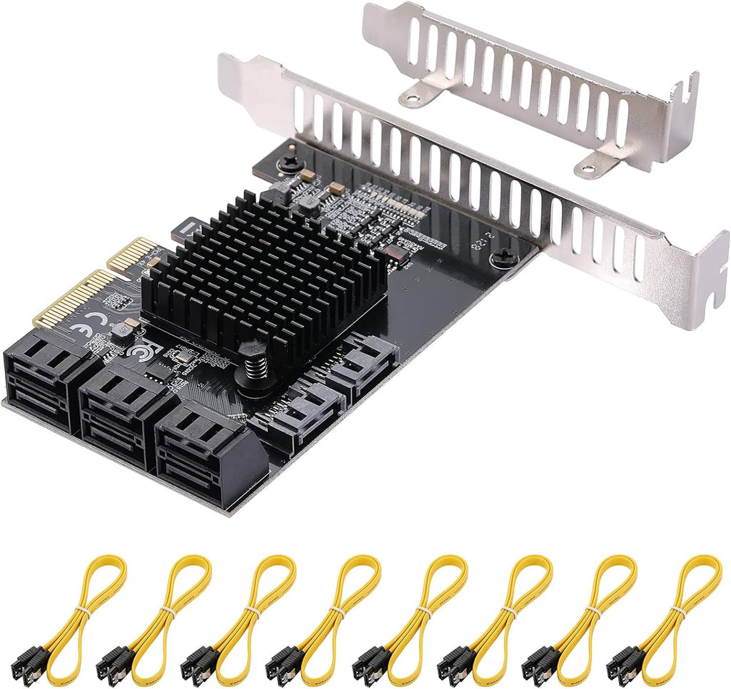 PCI Express to 8 Ports 4X SATA 3.0 Controller PCIe Expansion Card, Low Profile Bracket, 8 Cables, Pack of 2 A142161